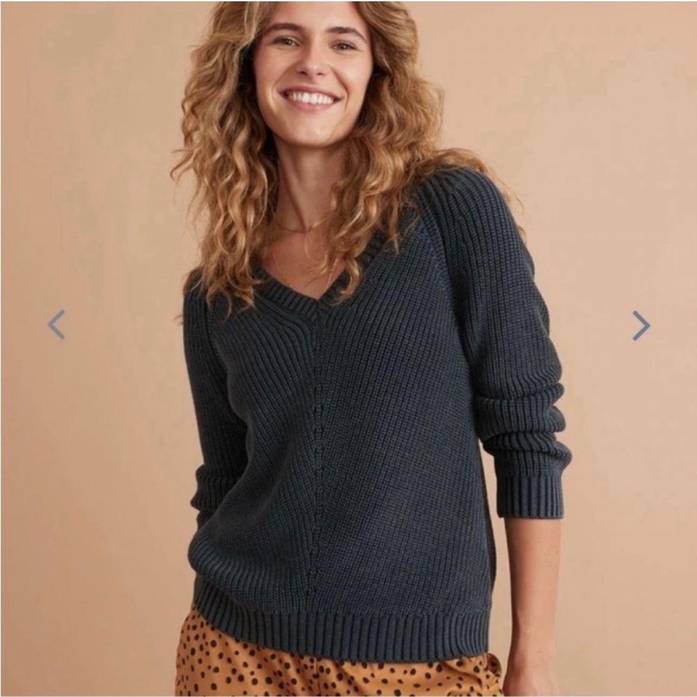 Marine Layer Ezra Cozy Cotton V-Neck Blue-Grey Sweater Size M NWT - Picture 2 of 8